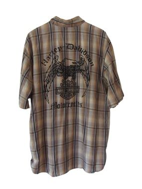 Harley Davidson Mens Plaid Button Down Shirt XL Brown Biker Motorcycles Eagle